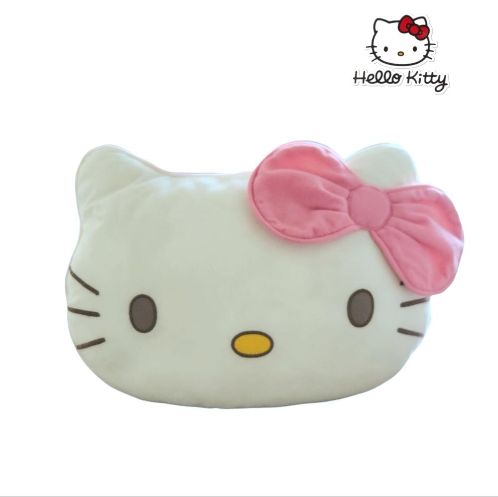 Sanrio Hello Kitty‎ Face Shaped with Pink Bow Soft Fleece Plush Pillow 14inch